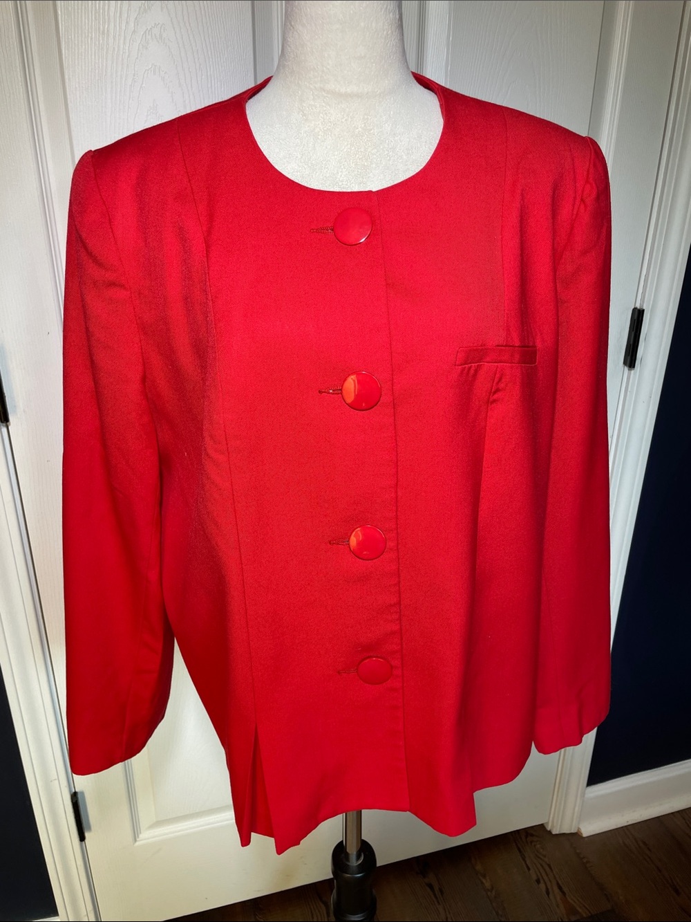 Vintage Allison Gail Red Collarless Blazer Jacket Made in USA Size 2X